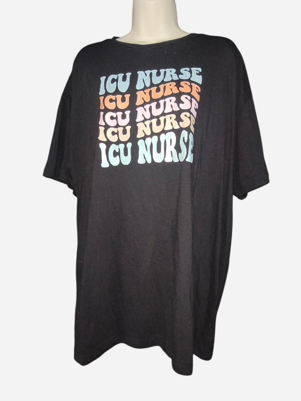 ICU Nurse Black Graphic Tee - Multicolor Print